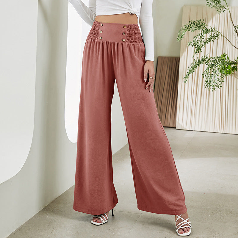 Straight Wide Leg Pants Elastic High Waist - Chiccharm