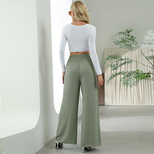 Straight Wide Leg Pants Elastic High Waist - Chiccharm