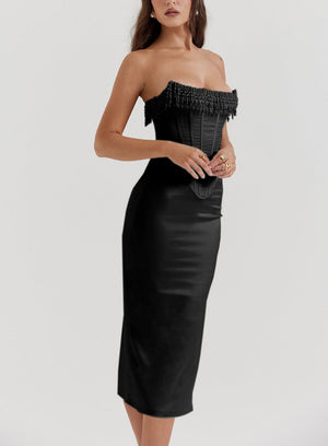 Black corset strapless dress​ with Embellishments - Chiccharm