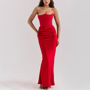 Strapless Draped Satin Mermaid Dress - Chiccharm