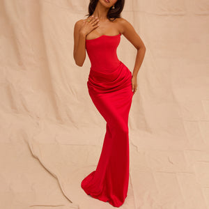 Strapless Draped Satin Mermaid Dress - Chiccharm