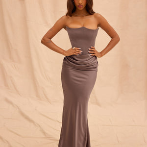 Strapless Draped Satin Mermaid Dress - Chiccharm