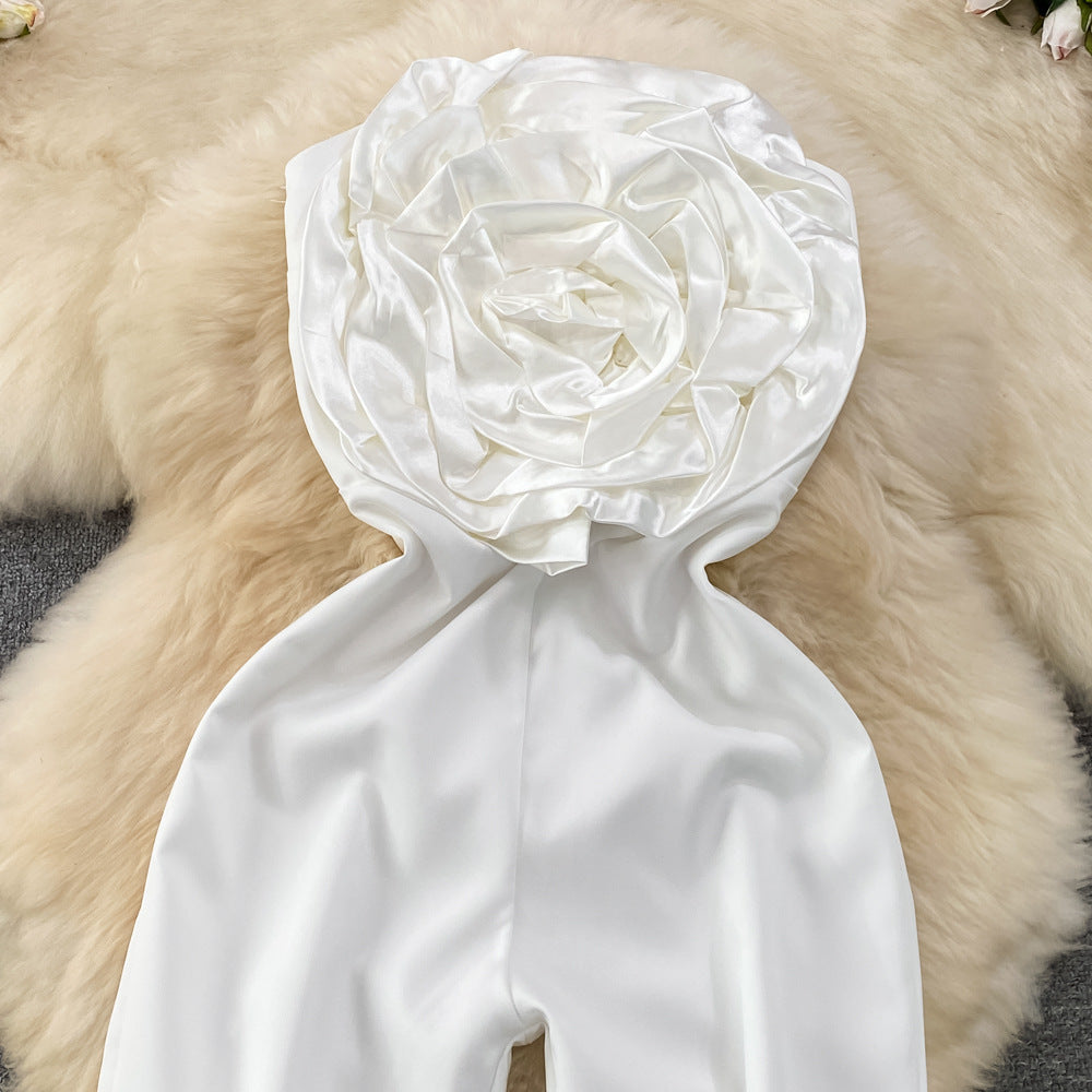 Strapless Floral Appliqué Wide-Leg Jumpsuit - Chiccharm Boutique