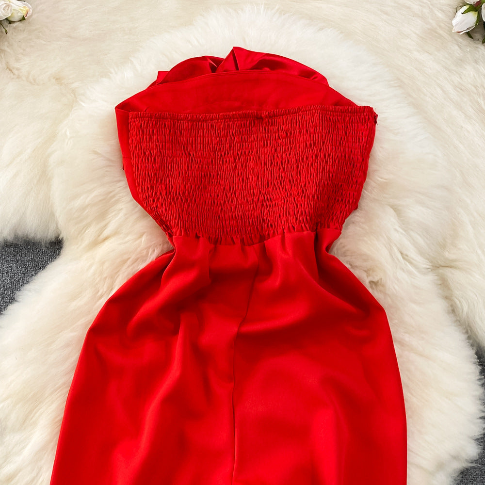 Strapless Floral Appliqué Wide-Leg Jumpsuit - Chiccharm Boutique