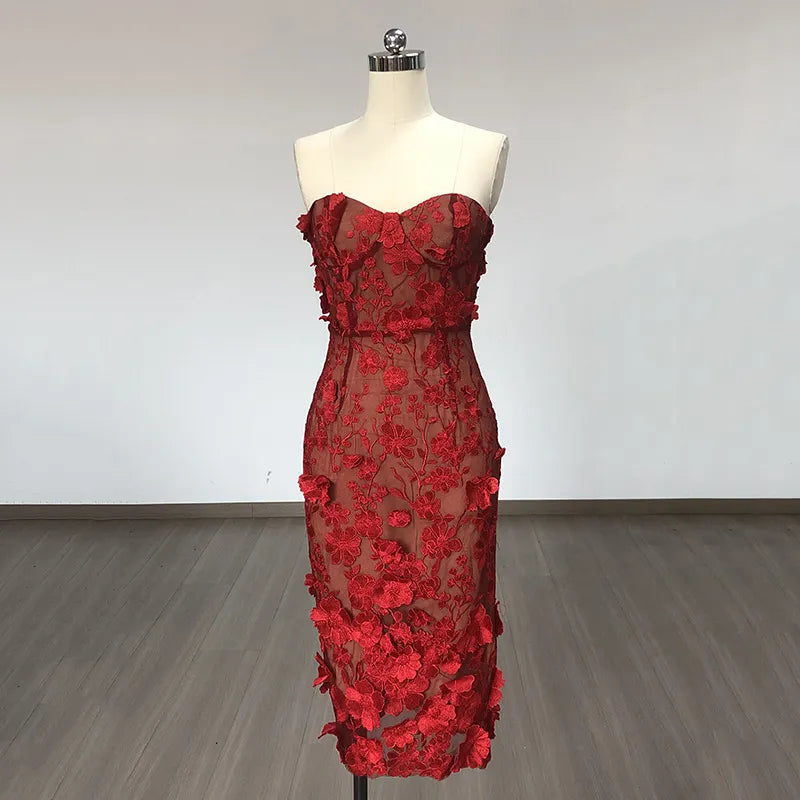 Strapless Floral Lace Mini Dress - Chiccharm Boutique