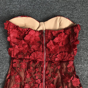Strapless Floral Lace Mini Dress - Chiccharm Boutique