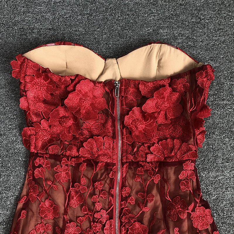 Strapless Floral Lace Mini Dress - Chiccharm Boutique