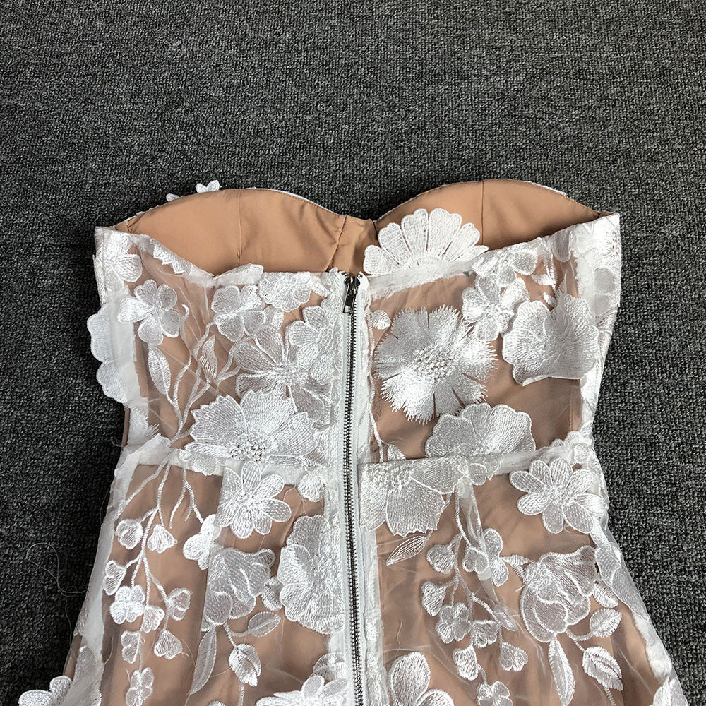 Strapless Floral Lace Mini Dress - Chiccharm Boutique
