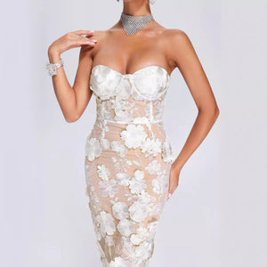 Strapless Floral Lace Mini Dress - Chiccharm Boutique