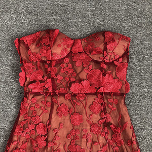 Strapless Floral Lace Mini Dress - Chiccharm Boutique