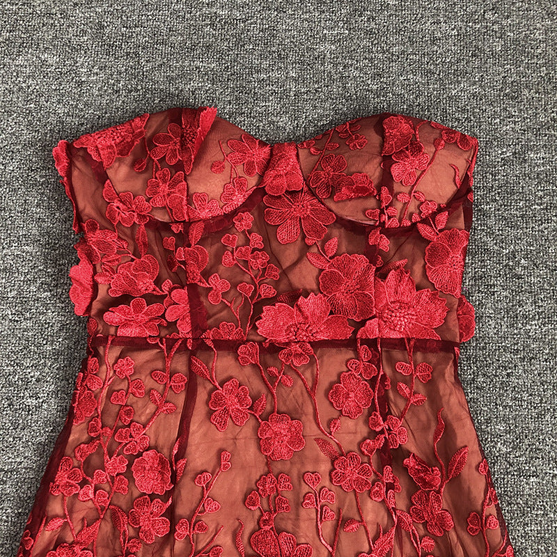 Strapless Floral Lace Mini Dress - Chiccharm Boutique
