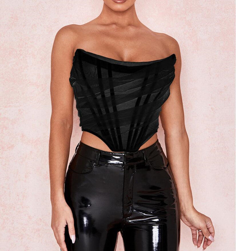 Strapless Mesh Corset Top - Chiccharm Boutique