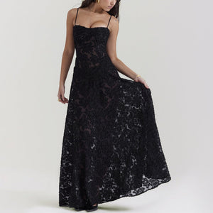 Suspender Lace-Up Back Maxi Dress - Chiccharm Boutique