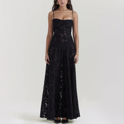 Suspender Lace-Up Back Maxi Dress - Chiccharm Boutique