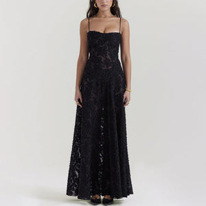 Suspender Lace-Up Back Maxi Dress - Chiccharm Boutique