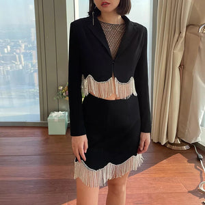 Tailored Blazer and Embellished Black Mini Skirt Suit for Women - Chiccharm