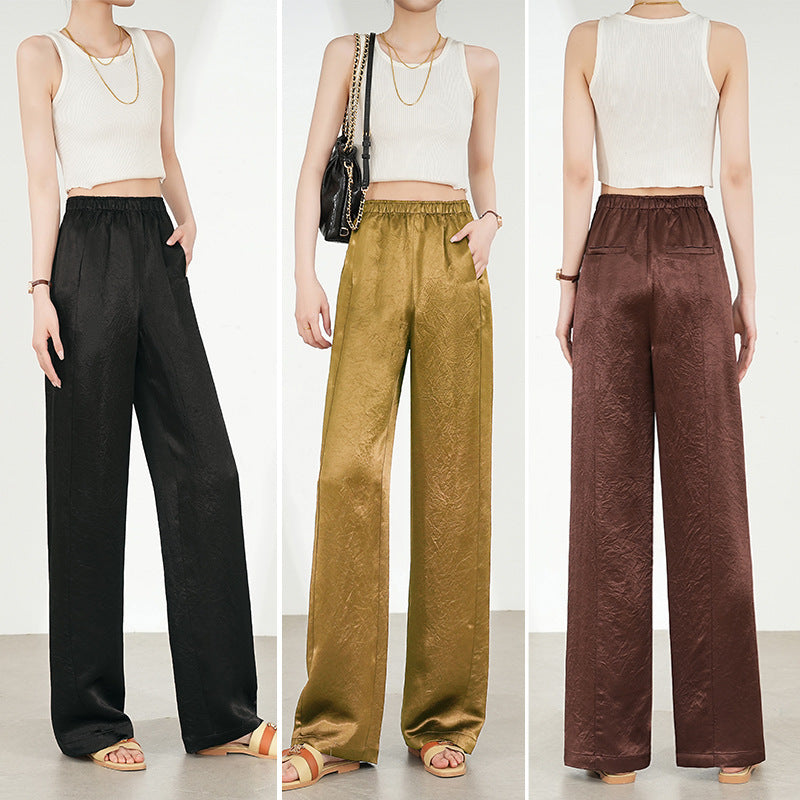 Textured Wide-Leg Satin Pants - Chiccharm Boutique