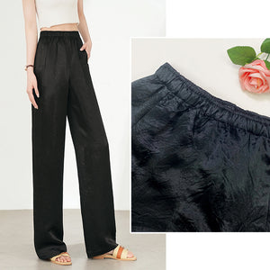 Textured Wide-Leg Satin Pants - Chiccharm Boutique