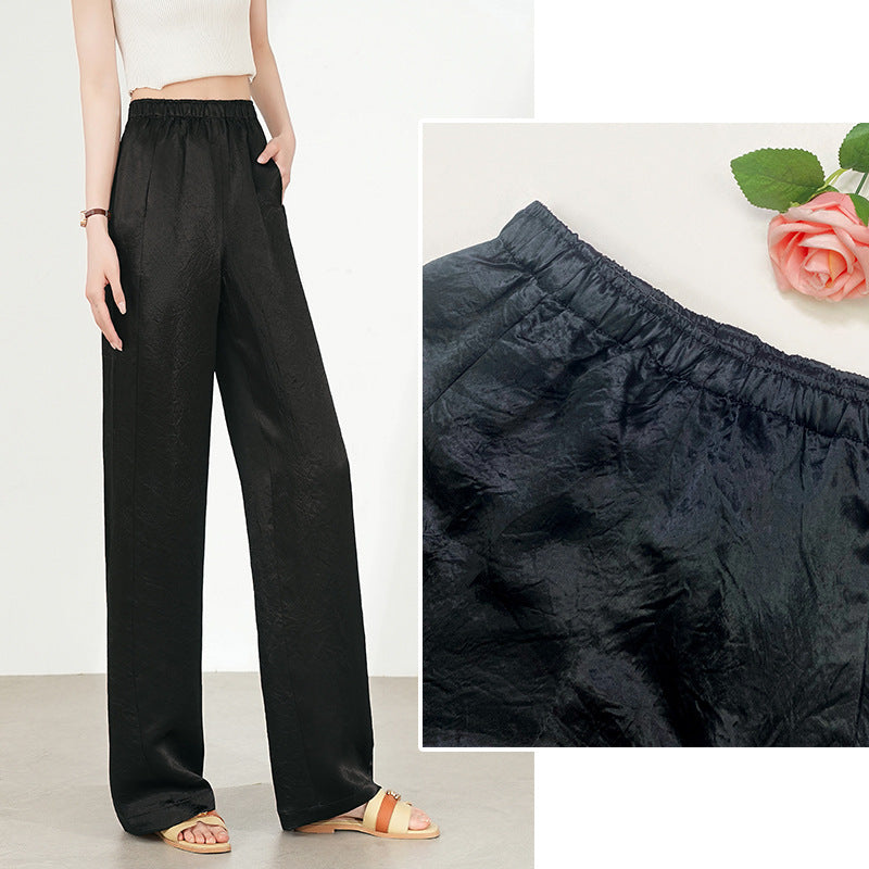 Textured Wide-Leg Satin Pants - Chiccharm Boutique