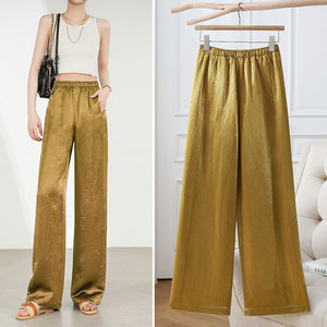 Textured Wide-Leg Satin Pants - Chiccharm Boutique