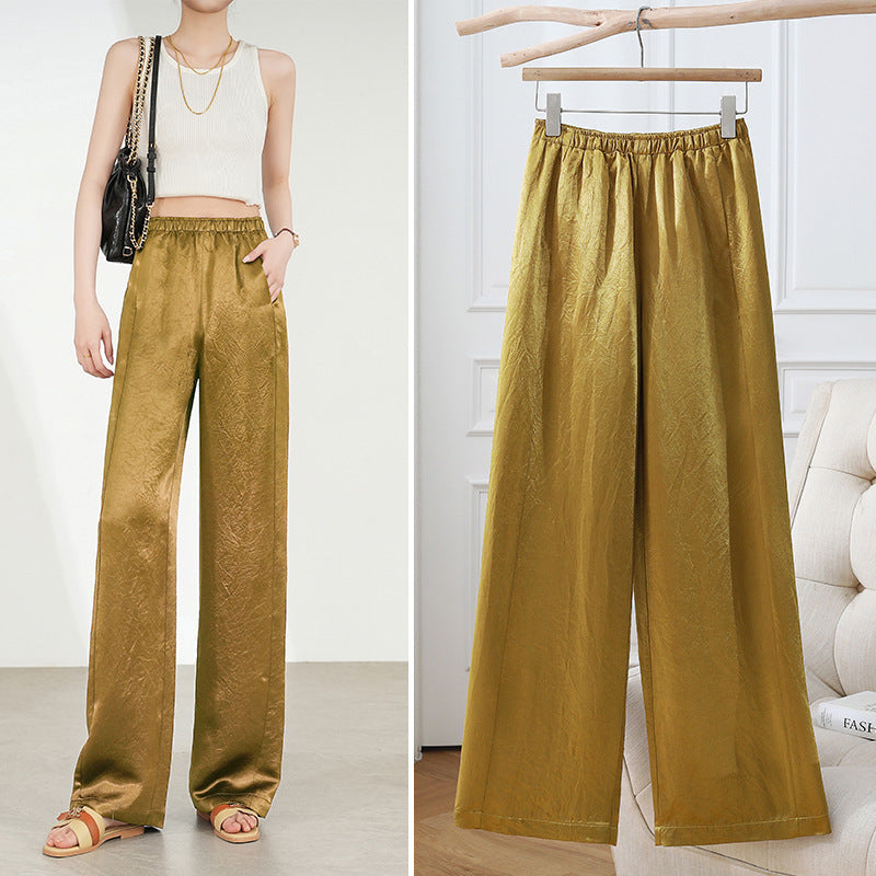 Textured Wide-Leg Satin Pants - Chiccharm Boutique