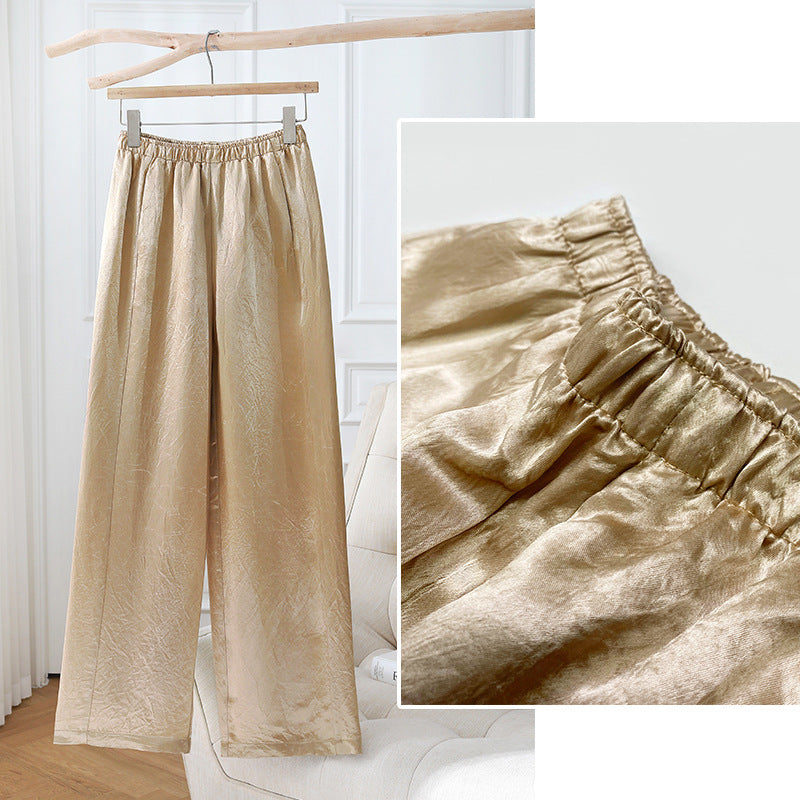 Textured Wide-Leg Satin Pants - Chiccharm Boutique