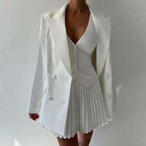 Three-Pieces Suit with Pleated Mini Skirt - Chiccharm