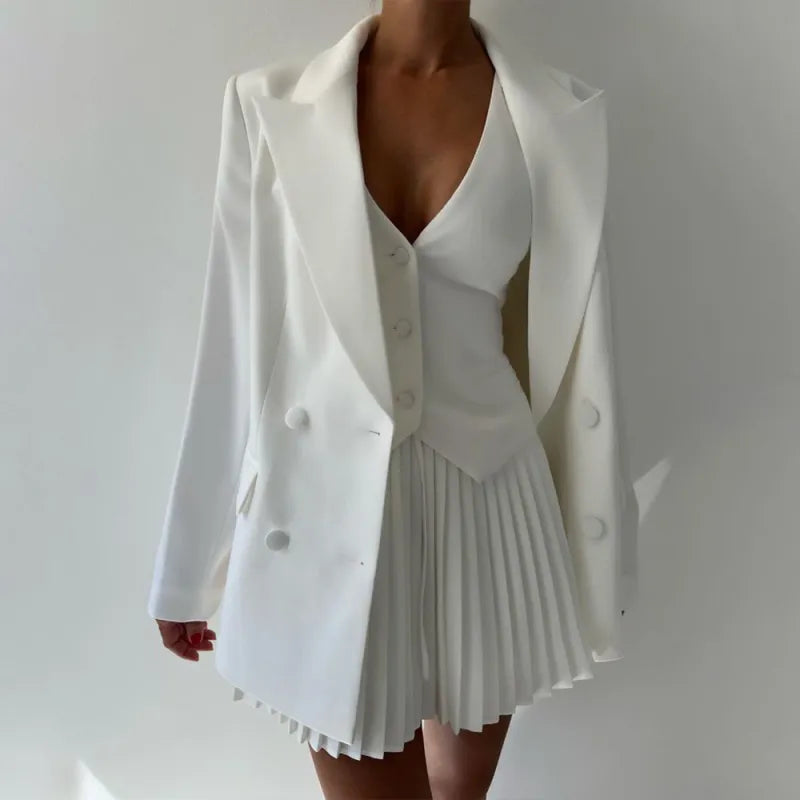 Three-Pieces Suit with Pleated Mini Skirt - Chiccharm