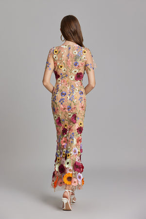 Three-dimensional Flower Mesh Embroidery Dress