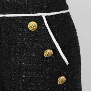Tweed High-Waisted Buttoned Shorts - Chiccharm Boutique