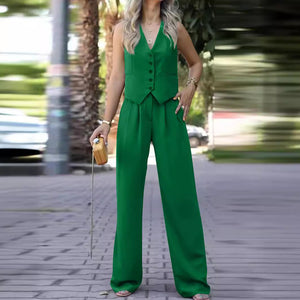 V-neck Sleeveless Wide-Leg Suit - Chiccharm
