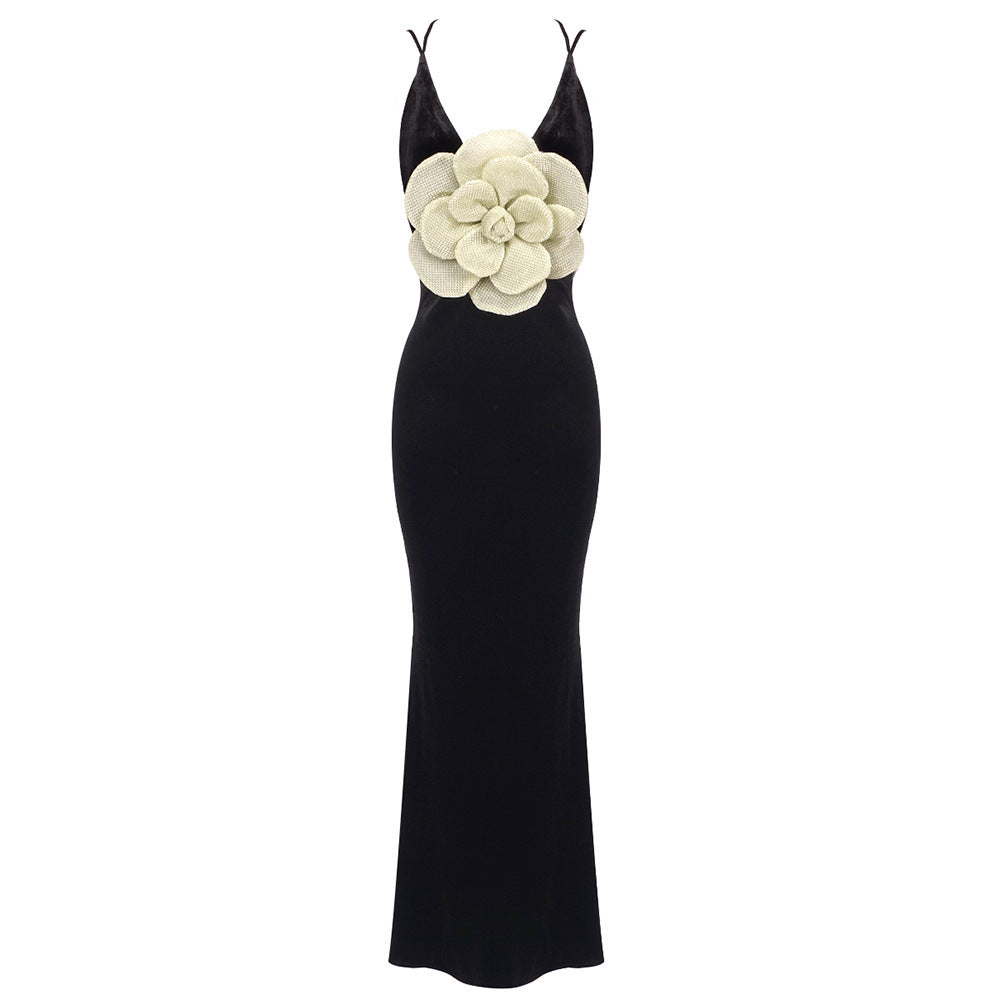 Velvet Dressing Gown with Gold Floral Accent - Chiccharm