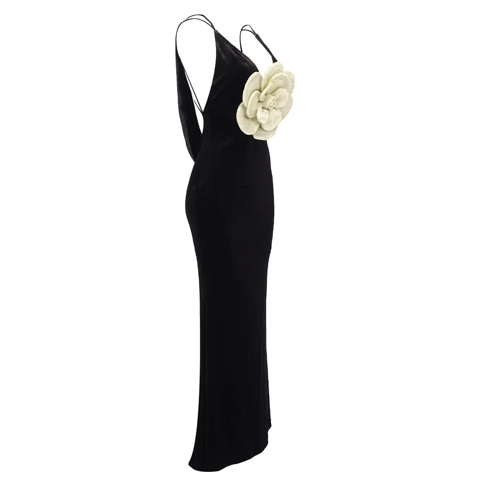 Velvet Dressing Gown with Gold Floral Accent - Chiccharm