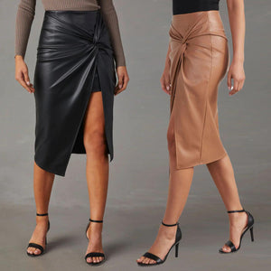 Women's Split Mid-length Leather Skirt - Chiccharm