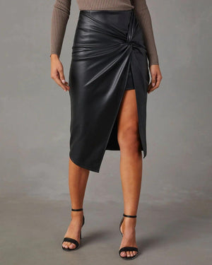 Women's Split Mid-length Leather Skirt - Chiccharm