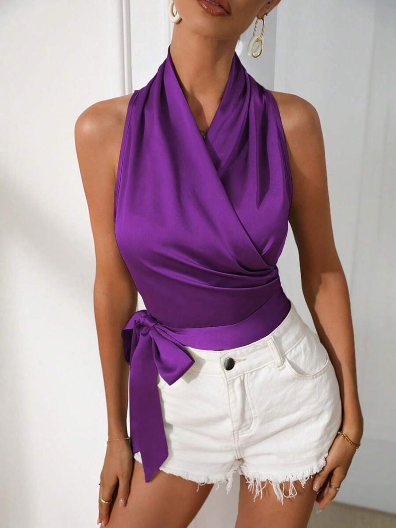 Wrap Halter Satin Top - Chiccharm