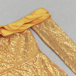 Yellow Elegant Off The Shoulder Sequin Dress​