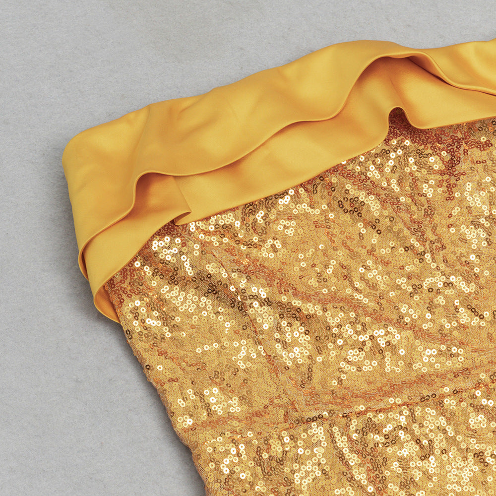 Yellow Elegant Off The Shoulder Sequin Dress​