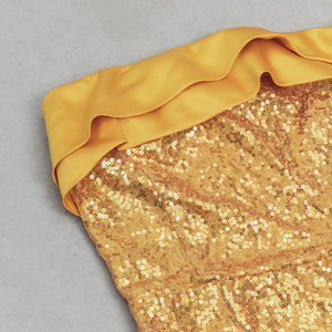 Yellow Elegant Off The Shoulder Sequin Dress​