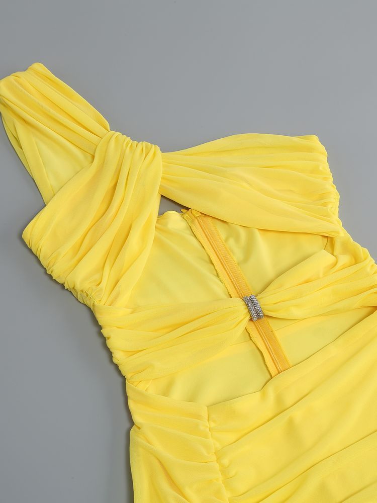 Yellow Twist Front Cutout Dress