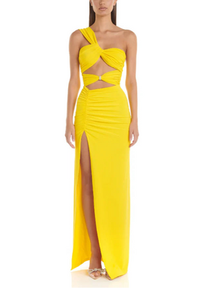 Yellow Twist Front Cutout Dress