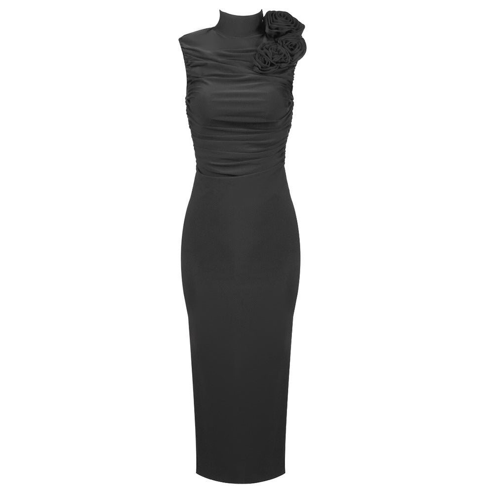 Vienna Rose Pleated Sheath Midi Dress