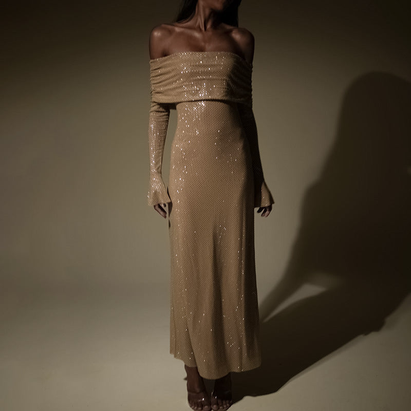 Celeste Off-Shoulder Crystal Maxi Gown