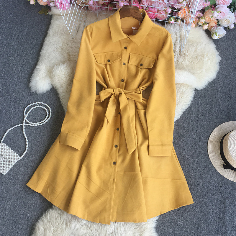 Chic Suede Belted Shirt Dress