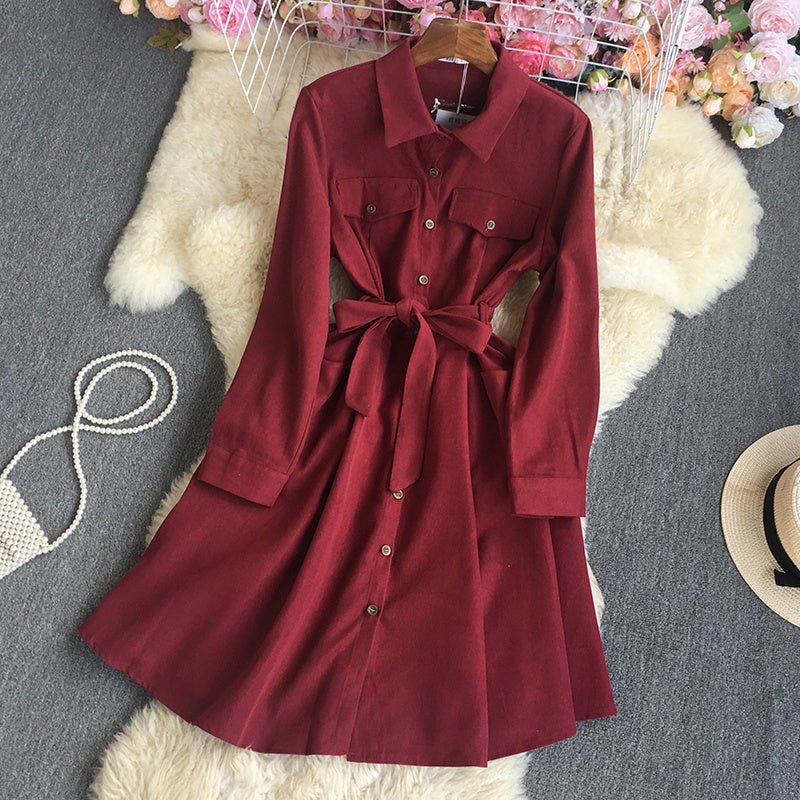 Chic Suede Belted Shirt Dress